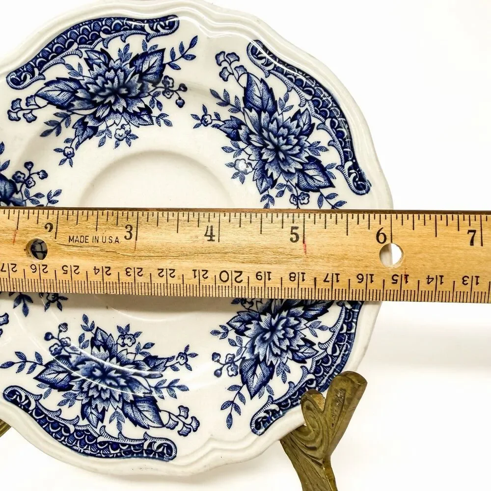 Vintage Blue Carnation Ironstone Saucer Japan Blue White English Country Decor